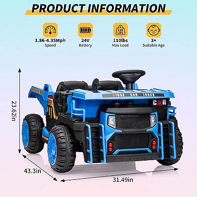 Heavy Duty 24V Kids Dump Truck, 110LBS Capacity with Iron Frame, 2-Seater Remote Control 4WD Vehicle