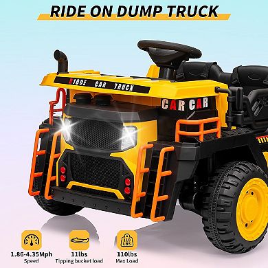 Heavy Duty 24V Kids Dump Truck, 110LBS Capacity with Iron Frame, 2-Seater Remote Control 4WD Vehicle
