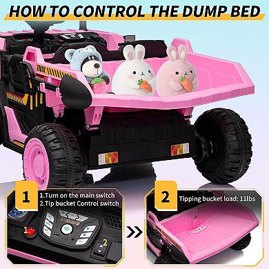 Heavy Duty 24V Kids Dump Truck, 110LBS Capacity with Iron Frame, 2-Seater Remote Control 4WD Vehicle
