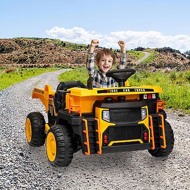 Heavy Duty 24V Kids Dump Truck, 110LBS Capacity with Iron Frame, 2-Seater Remote Control 4WD Vehicle