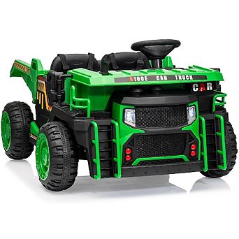 Heavy Duty 24V Kids Dump Truck, 110LBS Capacity with Iron Frame, 2-Seater Remote Control 4WD Vehicle