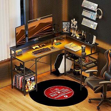 HOMCOM L Shaped Desk with LED Lights and Power Outlets Gaming Desk