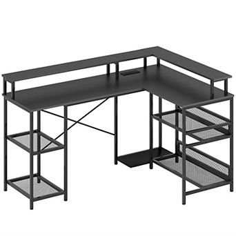 HOMCOM L Shaped Desk with LED Lights and Power Outlets Gaming Desk