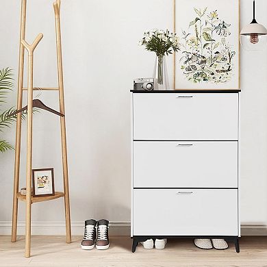 47 in Narrow Shoe Rack with 3 Flip-Down Doors - Space-Saving Vertical Storage Solution
