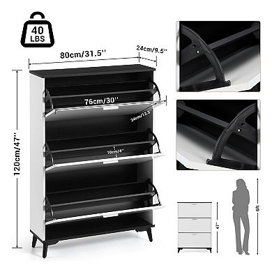 47 in Narrow Shoe Rack with 3 Flip-Down Doors - Space-Saving Vertical Storage Solution
