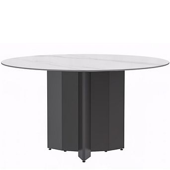 Leisuremod Zevro Series Round Dining Table Black Base With 60" Round Top