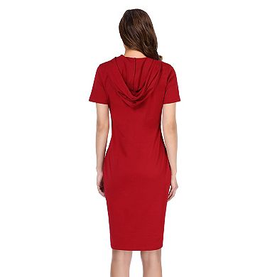 Women Casual Sweatshirt Short Sleeve Slim Pullover Hoodie Dress With Pocket