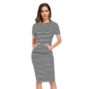 Women Casual Sweatshirt Short Sleeve Slim Pullover Hoodie Dress With Pocket