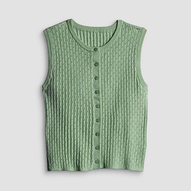 Juniors' madden girl Crew Neck Button Front Pointelle Rib Vest