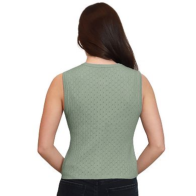 Juniors' madden girl Crew Neck Button Front Pointelle Rib Vest