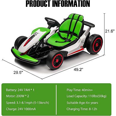 Electric Drift Go Kart for Kids, Go Kart with 200W Dual Motor & 7AH Battery, 8.1MPH Max Speed