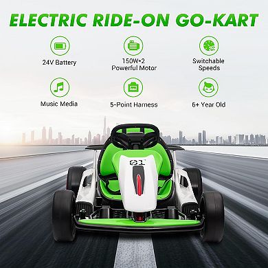 Electric Drift Go Kart for Kids, Go Kart with 200W Dual Motor & 7AH Battery, 8.1MPH Max Speed