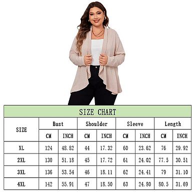 Women Plus Size Fashion Cardigan Irregular Hem Long Sleeves Lapel With Pocket Lightweight Sweater