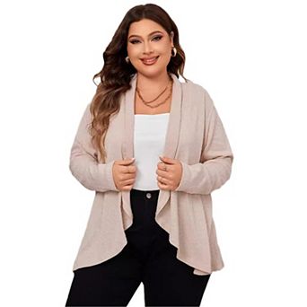 Women Plus Size Fashion Cardigan Irregular Hem Long Sleeves Lapel With Pocket Lightweight Sweater