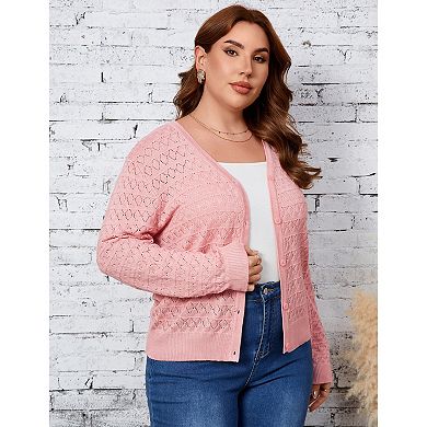 Plus Size Women's Knitted Cardigan Sweater Fashion Solid Color Hollow Out Thin Basic Coat
