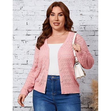 Plus Size Women's Knitted Cardigan Sweater Fashion Solid Color Hollow Out Thin Basic Coat