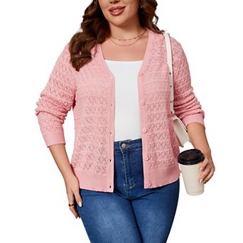 Plus Size Women's Knitted Cardigan Sweater Fashion Solid Color Hollow Out Thin Basic Coat