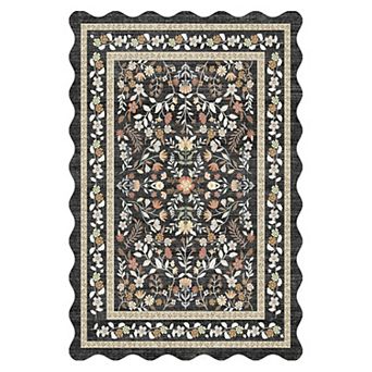 Washable Area Rug Non Slip Low Pile Boho Floral Accent Carpet for Bedroom, Kitchen, Kids Room