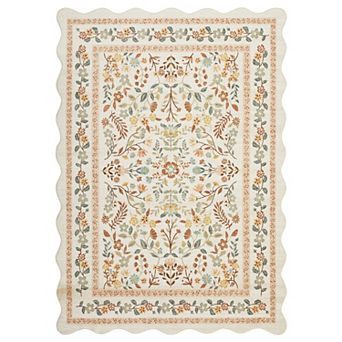 Washable Area Rug Non Slip Low Pile Boho Floral Accent Carpet for Bedroom, Kitchen, Kids Room