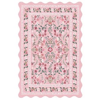 Washable Area Rug Non Slip Low Pile Boho Floral Accent Carpet for Bedroom, Kitchen, Kids Room