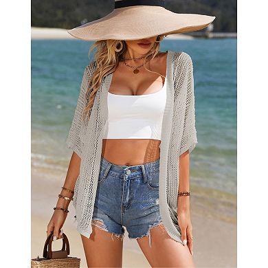 Women Crochet Cardigan Lightweight Thin Short Sleeve Casual Open Front Cardigan Cover