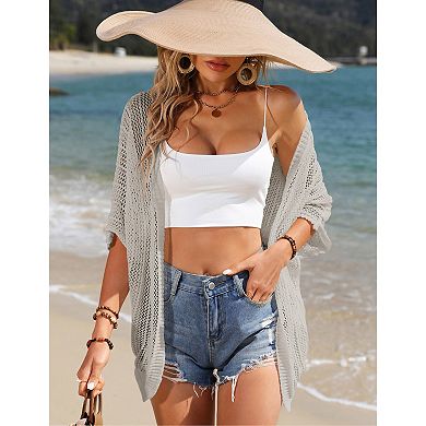 Women Crochet Cardigan Lightweight Thin Short Sleeve Casual Open Front Cardigan Cover