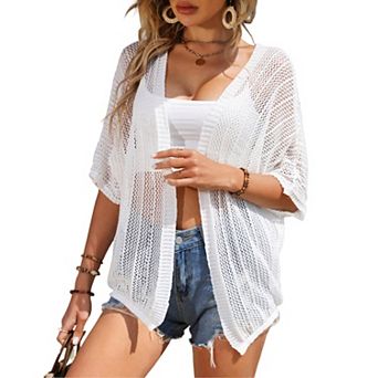 Women Crochet Cardigan Lightweight Thin Short Sleeve Casual Open Front Cardigan Cover