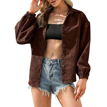 Womens Corduroy Button Down Shirts Long Sleeve Oversized Boyfriend Casual Blouses Tops