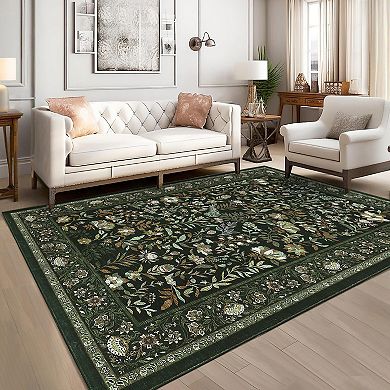 Modern Farmhouse Floral Rug Non Slip, Washable & Foldable, Low Pile Thin Foldable Printed Mat