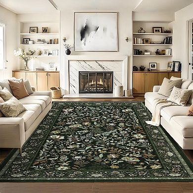Modern Farmhouse Floral Rug Non Slip, Washable & Foldable, Low Pile Thin Foldable Printed Mat