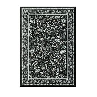 Modern Farmhouse Floral Rug Non Slip, Washable & Foldable, Low Pile Thin Foldable Printed Mat