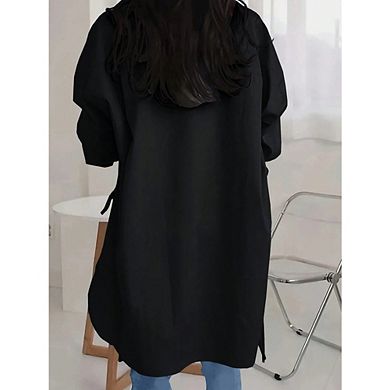 Womens Oversized Button Down Shirts Split High Low Long Sleeve Causal Blouses Tunics Tops