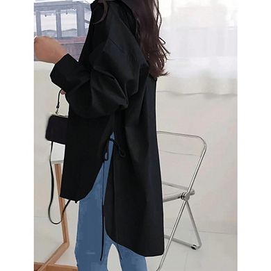 Womens Oversized Button Down Shirts Split High Low Long Sleeve Causal Blouses Tunics Tops