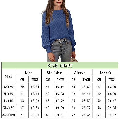 Girls' Chunky Rib Knit Sweater Cozy Long Sleeve Pullover Crew Neck Solid Top