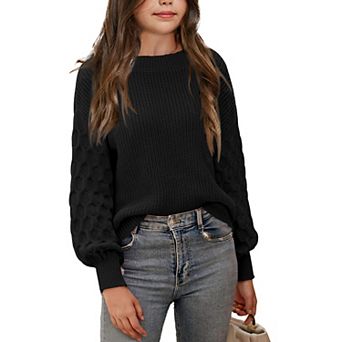 Girls' Chunky Rib Knit Sweater Cozy Long Sleeve Pullover Crew Neck Solid Top