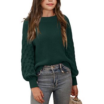 Girls' Chunky Rib Knit Sweater Cozy Long Sleeve Pullover Crew Neck Solid Top