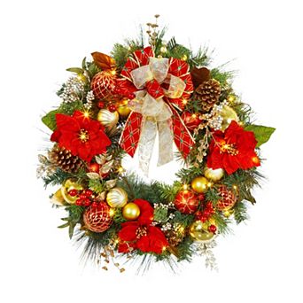 30" Artificial Christmas Wreath with LED Lights, Xmas Garland Full of Christmas Ball, Snowflakes