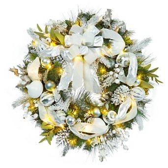 30" Artificial Christmas Wreath with LED Lights, Xmas Garland Full of Christmas Ball, Snowflakes