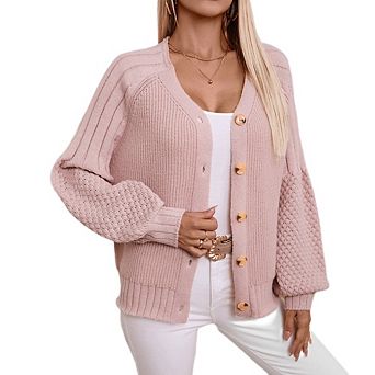 Women Cardigan Sweaters Long Sleeve Chunky Knit Cardigan V Neck Button Down Fall Outerwear Coats