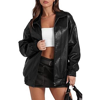 Leather Jacket Women Faux Oversized Motorcycle Bomber Coats Fall Fashion Outfits Winter Clothes