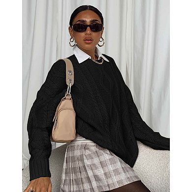 Women's Oversized Knit Sweater Solid Vintage Pullover Sweater Maternity Crewneck Knitted Tops