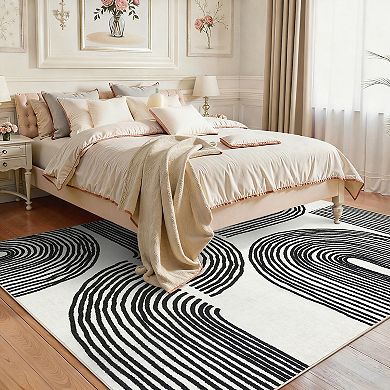 Garvee Geometric Area Rug Rhythmic Arc Low Pile Machine Washable Non Slip Rug for Modern Home Decor