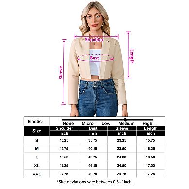 Women's Cropped Blazer Business Casual Open Front Long Sleeve One Button Jacket