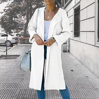 Women's Lapel Shacket Side Slit Sweater with Long Sleeves Cardigan Longline Casual Coats