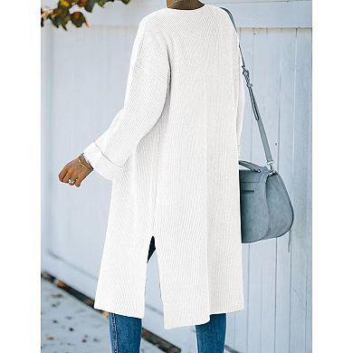 Women's Lapel Shacket Side Slit Sweater with Long Sleeves Cardigan Longline Casual Coats
