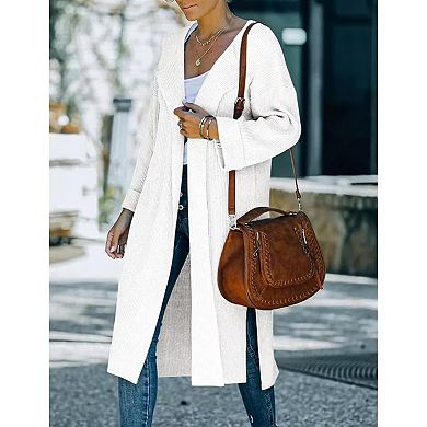 Women's Lapel Shacket Side Slit Sweater with Long Sleeves Cardigan Longline Casual Coats
