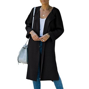 Women's Lapel Shacket Side Slit Sweater with Long Sleeves Cardigan Longline Casual Coats