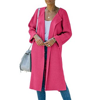 Women's Lapel Shacket Side Slit Sweater with Long Sleeves Cardigan Longline Casual Coats