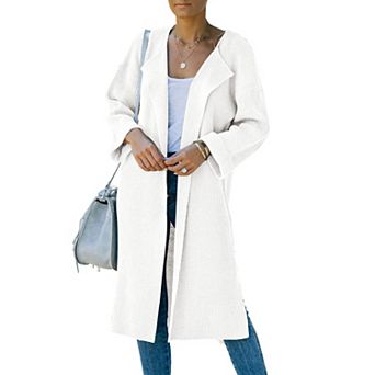 Women's Lapel Shacket Side Slit Sweater with Long Sleeves Cardigan Longline Casual Coats