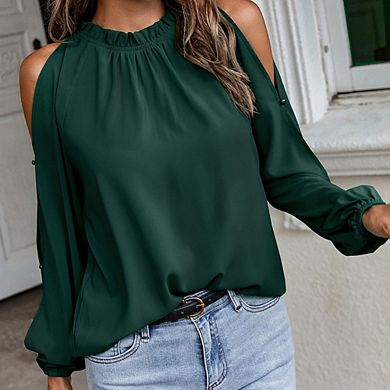 Womens Tops Dressy Casual Cold Shoulder Ruffle Collar Blouses Fall Fashion Shirts for Work